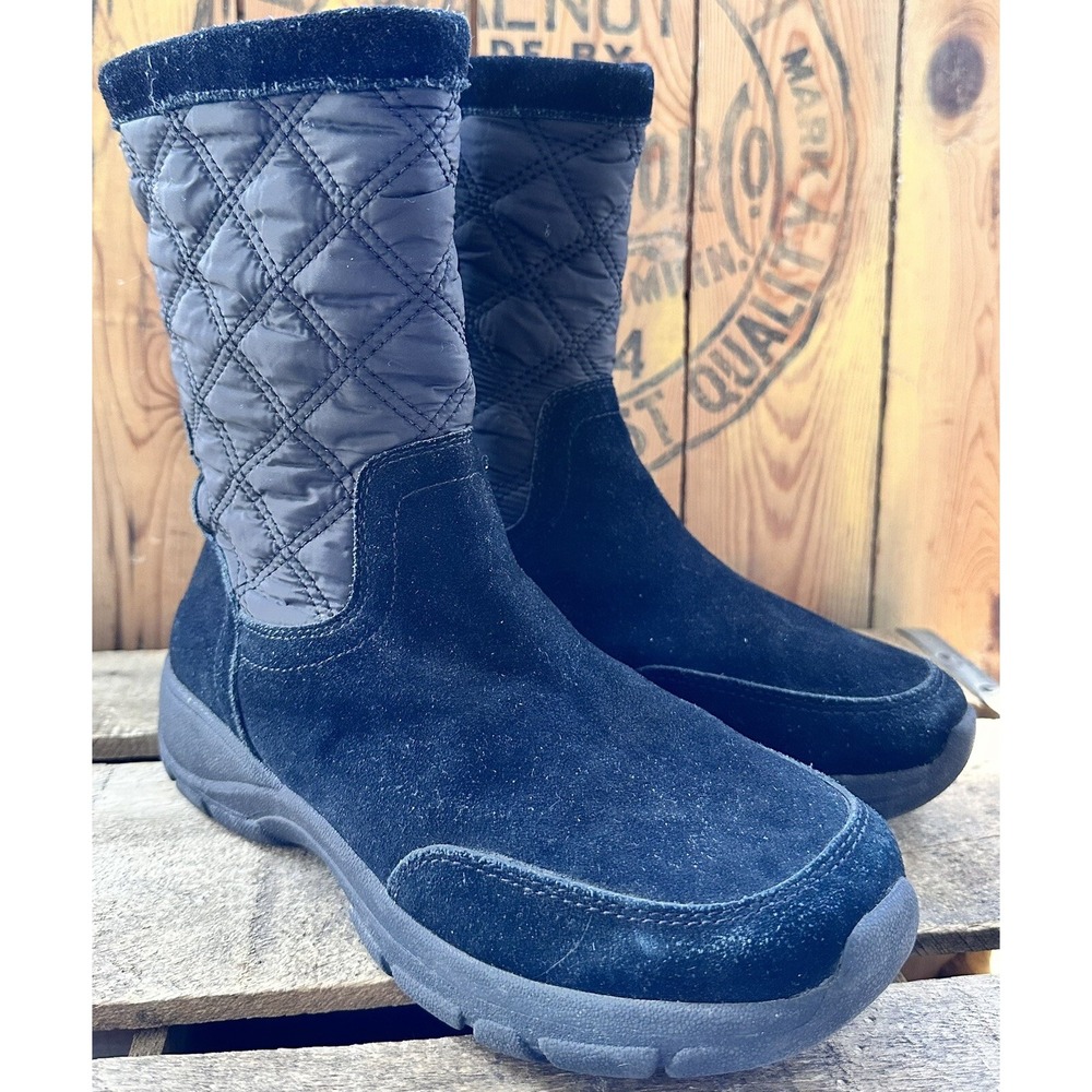 Lands' End Suede Snow Boots Black Zip Winter Women's Sz 8